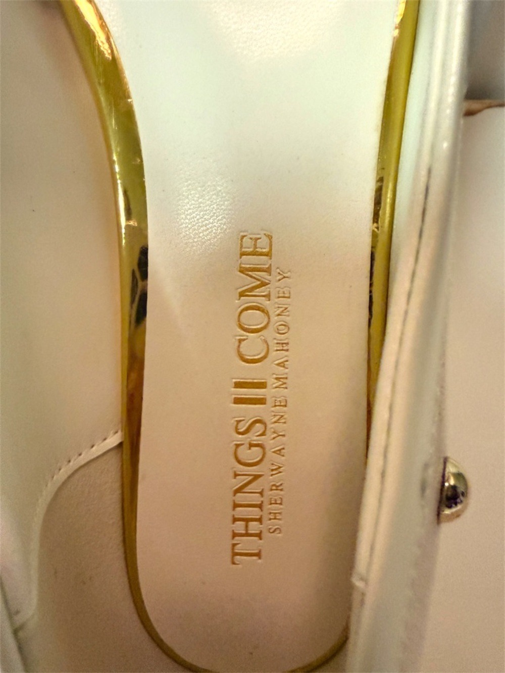 Cream Suede Bow Flats with Studded Heel - Picture 3 of 7